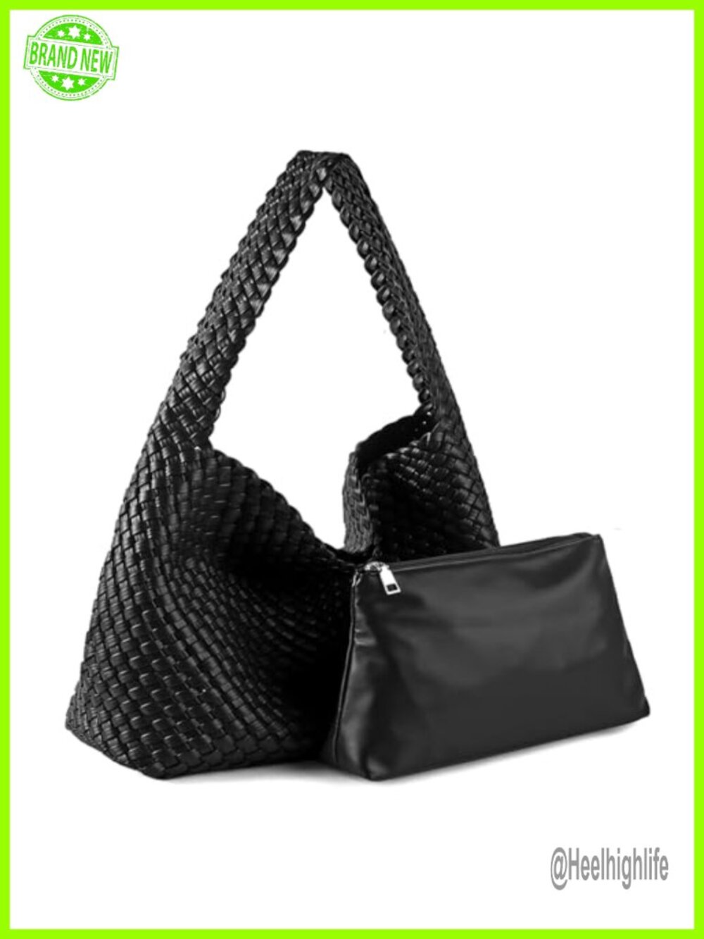Vegan Leather Woven Hobo Tote Bag with Pouch Lightweight